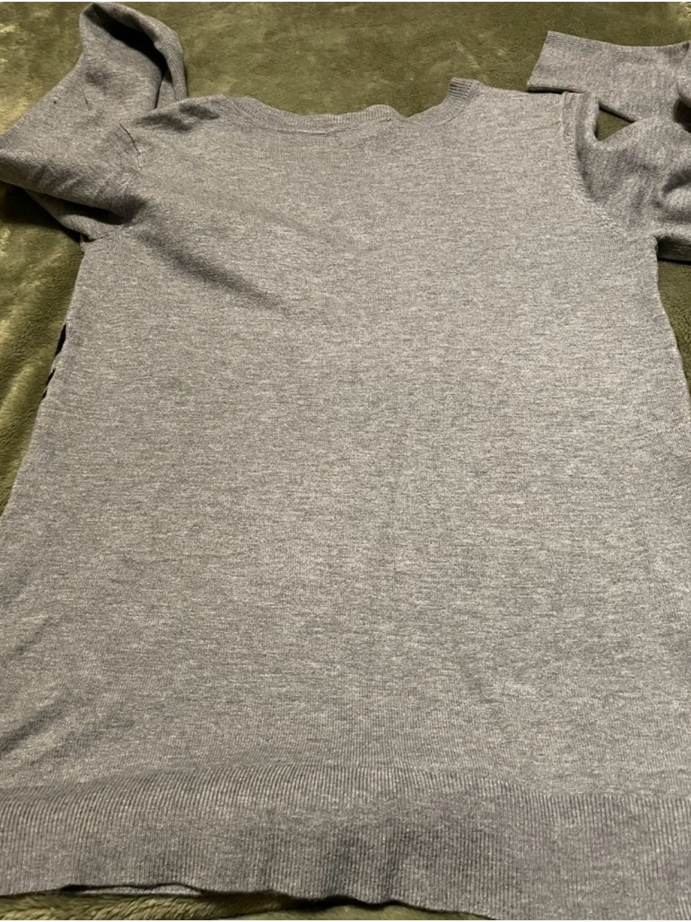 Liz Claiborne Gray V-Neck Sweater with Black Chevron Stripes